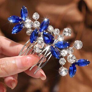 🆕Women Blue Crystal Wedding Hair Comb Rhinestone Hair Piece Bridal Headpieces